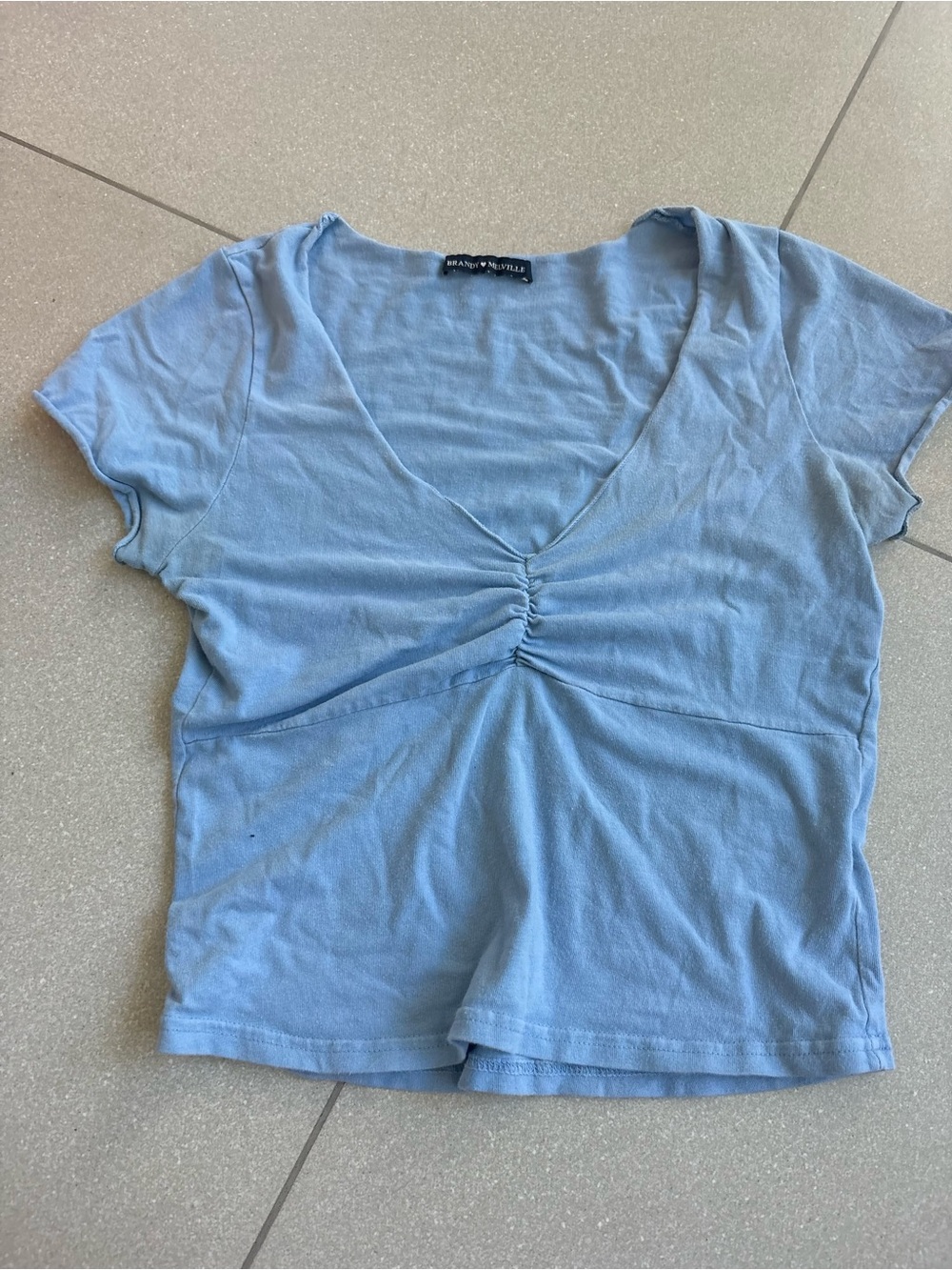 Brandy Melville Light Blue Ruched V-Neck Tee